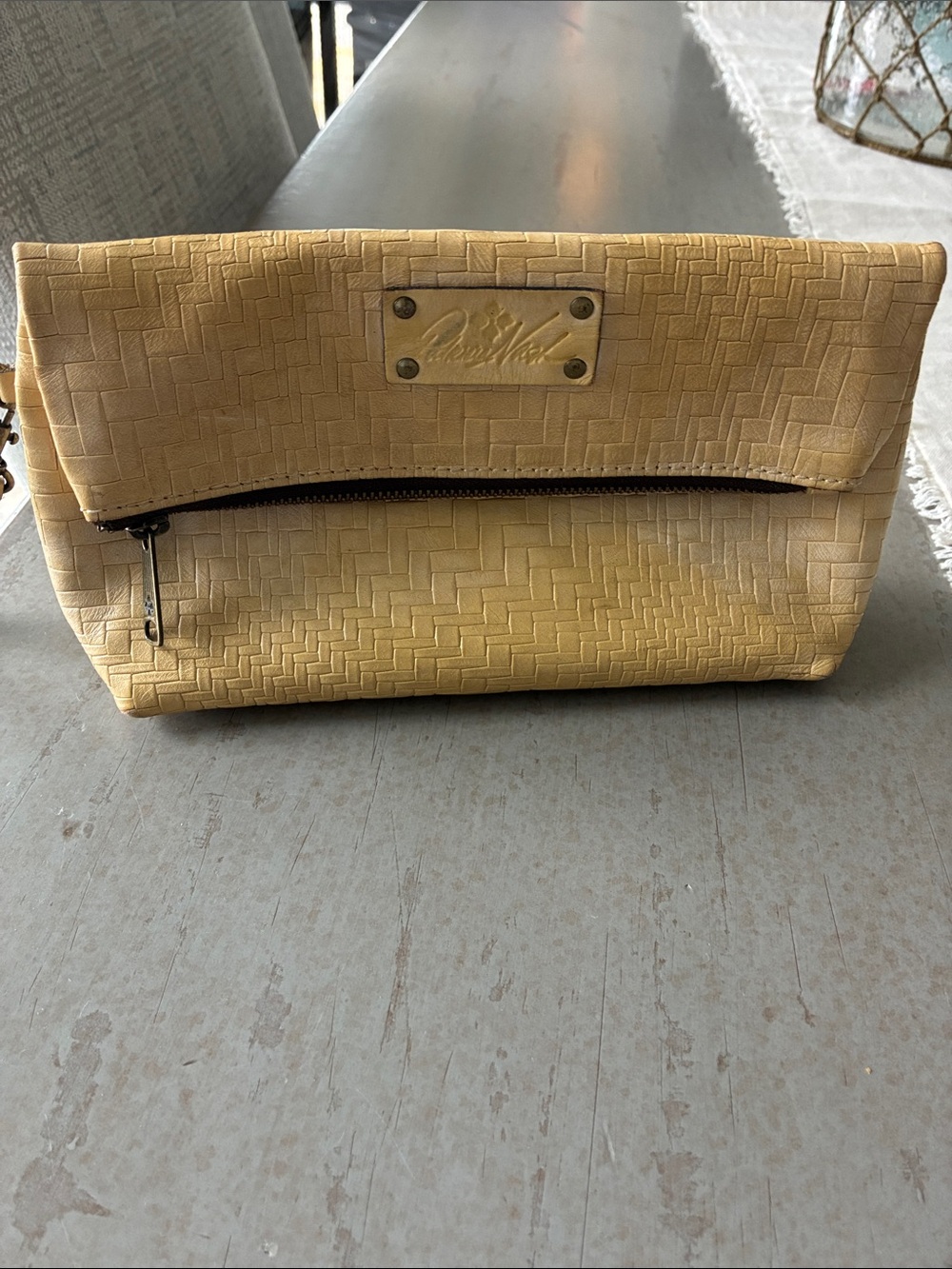 Patricia Nash Pale Yellow Textured Fold-Over Clutch